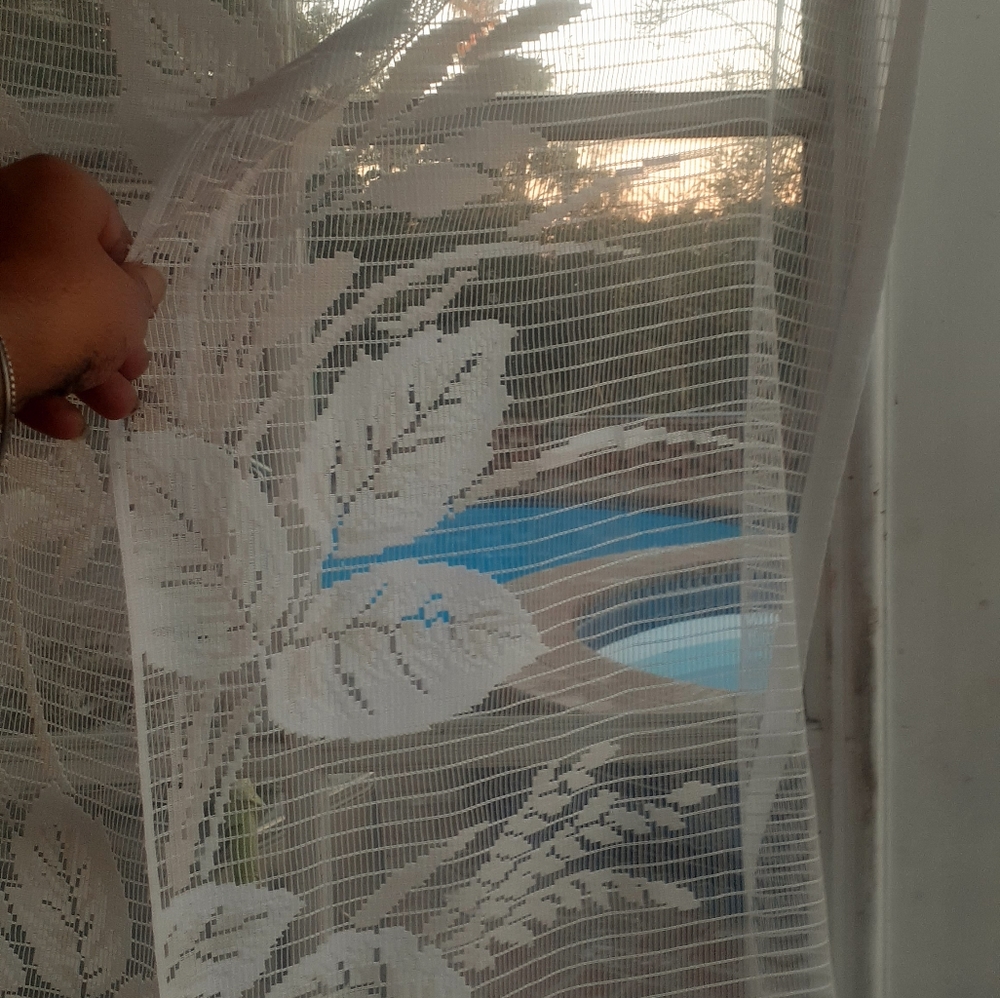 Farmhouse Boho White Lace curtain panel shabby Open slit